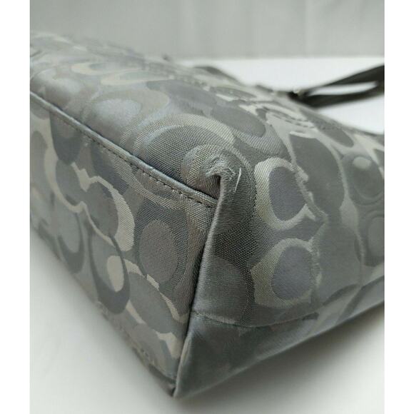 Coach Penelope Signature Gray Canvas Leather Trim Zipper Tote Shoulder Bag - Picture 8 of 13